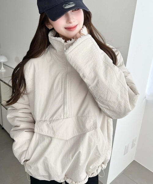 セール】裏ボアナイロンスタンドカラーアノラックブルゾン（ナイロン