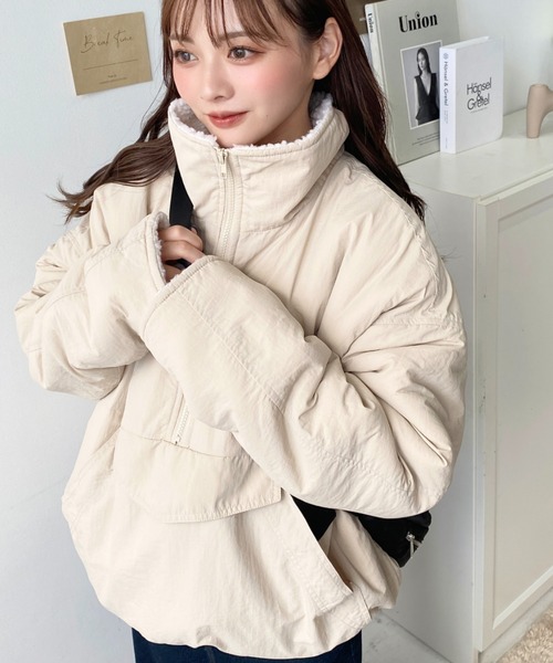 セール】裏ボアナイロンスタンドカラーアノラックブルゾン（ナイロン