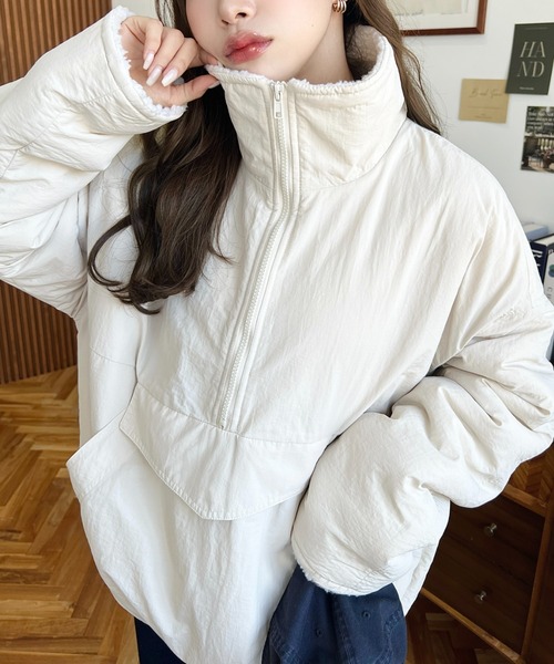 セール】裏ボアナイロンスタンドカラーアノラックブルゾン（ナイロン