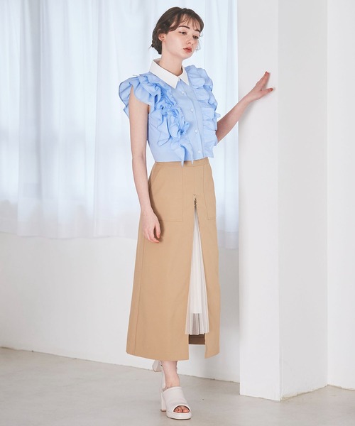 31 Sons de mode（トランテアン　ソン　ドゥ　モード）の「クロップドフリルシャツ（シャツ/ブラウス・レディース・ブラック/オフホワイト/サックスブルー・36/38）」の13枚目の写真