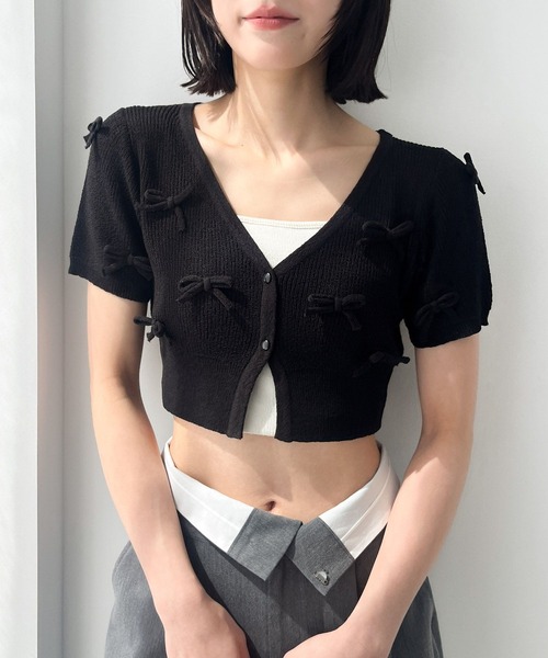 Heather(ヘザー)の「リボンモチーフカーディガン(半袖) 118735(カーディガン/ボレロ・レディース・ブラック/グレー/オフホワイト・FREE)」の11枚目の写真