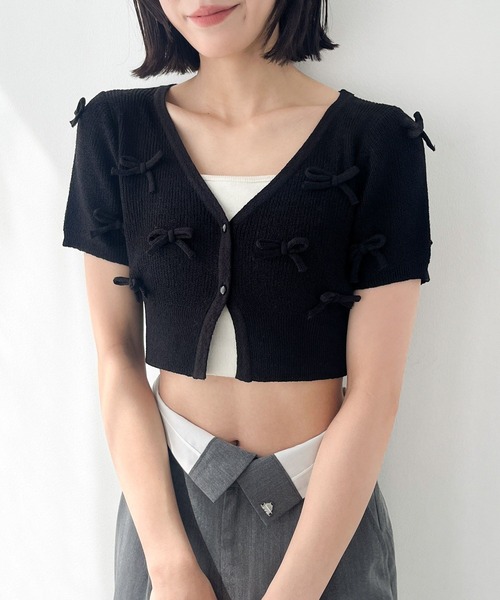 Heather(ヘザー)の「リボンモチーフカーディガン(半袖) 118735(カーディガン/ボレロ・レディース・ブラック/グレー/オフホワイト・FREE)」の12枚目の写真