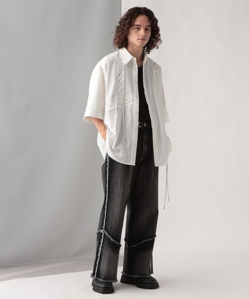 HARE（ハレ）の「【SET UP対応】レースアップデザインシャツ(HARE)（シャツ/ブラウス・メンズ・ホワイト/パープル/ブラック・FREE）」の17枚目の写真