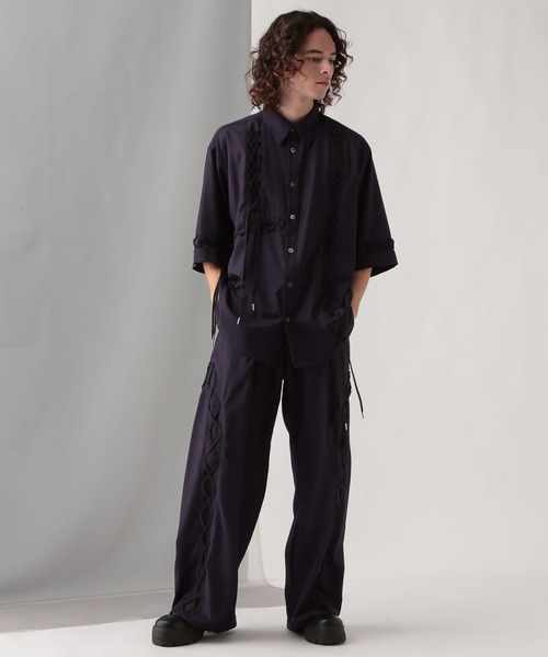 HARE（ハレ）の「【SET UP対応】レースアップデザインシャツ(HARE)（シャツ/ブラウス・メンズ・ホワイト/パープル/ブラック・FREE）」の11枚目の写真