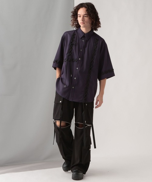 HARE（ハレ）の「【SET UP対応】レースアップデザインシャツ(HARE)（シャツ/ブラウス・メンズ・ホワイト/パープル/ブラック・FREE）」の12枚目の写真