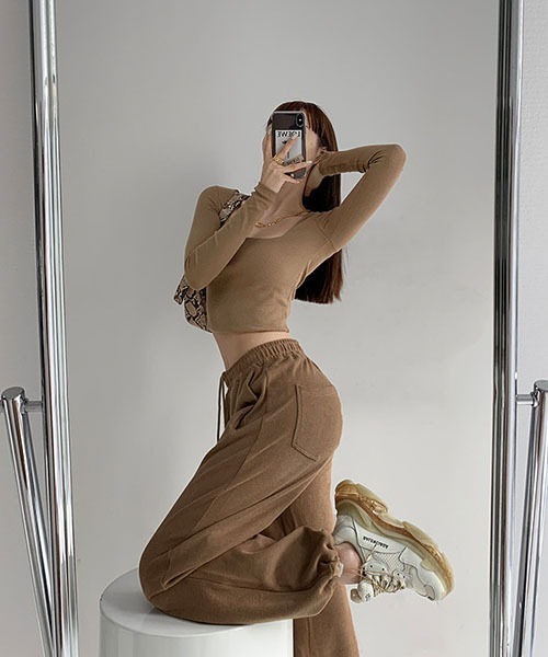 gossip!ロサンゼルス(ゴシップロサンゼルス)の「sweat pants /スウェット ジョガーパンツ(スウェットパンツ・レディース・ミント/ブラック/カーキ/オフホワイト/ホワイト/ライトグレー/ネイビー/ダークグレー・FREE)」の12枚目の写真