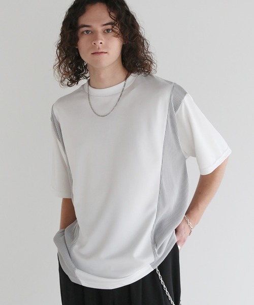 ASTRONOMY（アストロノミー）の「Buyer's Select/異素材切り替え/プリーツ/ポンチ半袖オーバーTシャツ（Tシャツ/カットソー・メンズ・グレー/ブラック/ホワイト・M/L）」の2枚目の写真