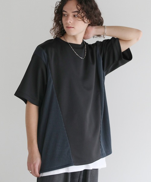 ASTRONOMY（アストロノミー）の「Buyer's Select/異素材切り替え/プリーツ/ポンチ半袖オーバーTシャツ（Tシャツ/カットソー・メンズ・グレー/ブラック/ホワイト・M/L）」の3枚目の写真