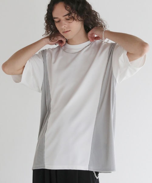 ASTRONOMY（アストロノミー）の「Buyer's Select/異素材切り替え/プリーツ/ポンチ半袖オーバーTシャツ（Tシャツ/カットソー・メンズ・グレー/ブラック/ホワイト・M/L）」の6枚目の写真