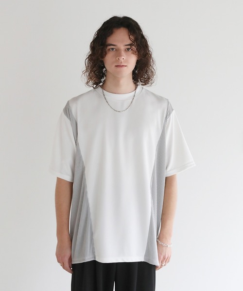 ASTRONOMY（アストロノミー）の「Buyer's Select/異素材切り替え/プリーツ/ポンチ半袖オーバーTシャツ（Tシャツ/カットソー・メンズ・グレー/ブラック/ホワイト・M/L）」の22枚目の写真