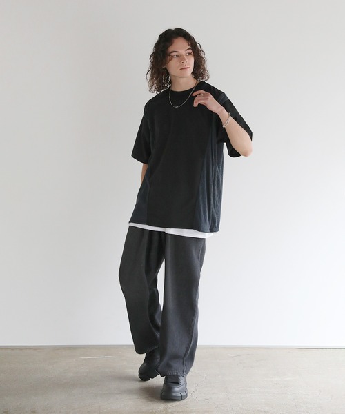 ASTRONOMY（アストロノミー）の「Buyer's Select/異素材切り替え/プリーツ/ポンチ半袖オーバーTシャツ（Tシャツ/カットソー・メンズ・グレー/ブラック/ホワイト・M/L）」の14枚目の写真