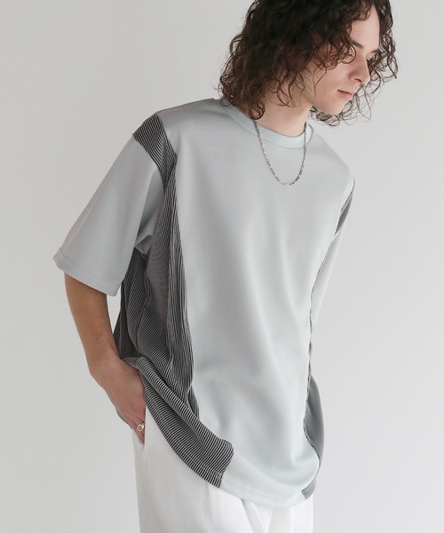 ASTRONOMY（アストロノミー）の「Buyer's Select/異素材切り替え/プリーツ/ポンチ半袖オーバーTシャツ（Tシャツ/カットソー・メンズ・グレー/ブラック/ホワイト・M/L）」の15枚目の写真