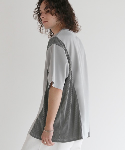Buyer's Select/異素材切り替え/プリーツ/ポンチ半袖オーバーTシャツ