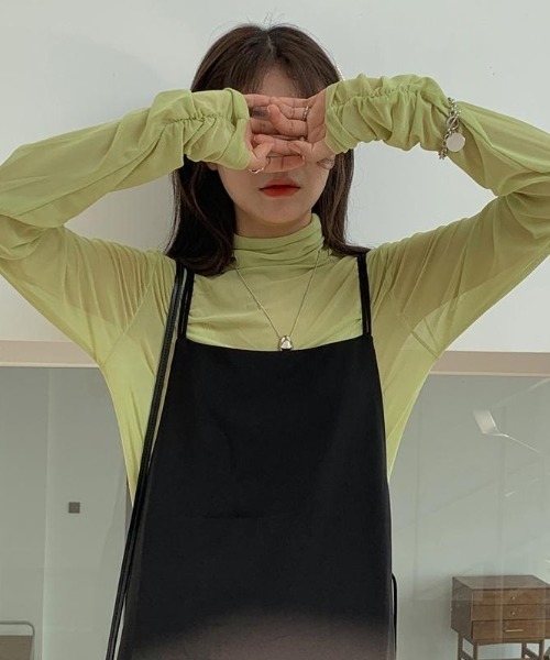 tood.(トード)の「【tood.】シアー ハイネック長袖トップス(Tシャツ/カットソー・レディース・ホワイト/ブラック/クリアグリーン/イエロー/ピンク/ライム・FREE)」の18枚目の写真