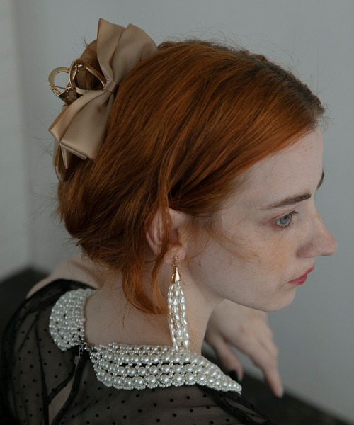 BONLECILL noir（ボンルシールノワール）の「【BONLECILL noir】サテンリボンヘアクリップ（バレッタ/ヘアクリップ・レディース・ベージュ/オフホワイト/ブラック・FREE）」の3枚目の写真