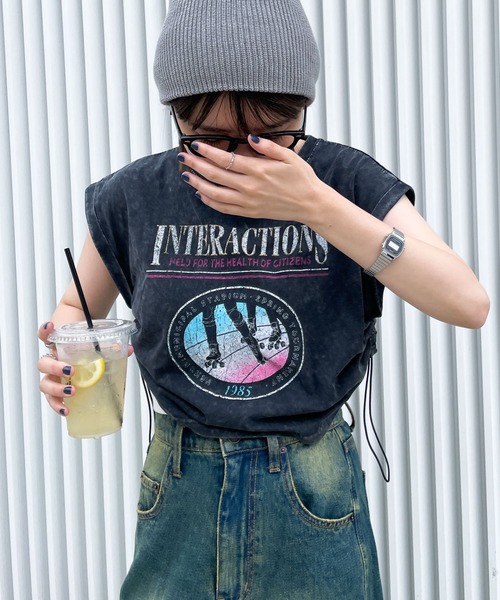 WEGO(ウィゴー)の「WEGO/ヴィンテージウォッシュドロストデザインT(Tシャツ/カットソー・レディース・グレー系その他/スミクロ/その他2/その他1/その他3/その他4・FREE)」の1枚目の写真