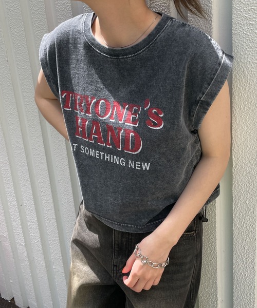 WEGO(ウィゴー)の「WEGO/ヴィンテージウォッシュドロストデザインT(Tシャツ/カットソー・レディース・グレー系その他/スミクロ/その他2/その他1/その他3/その他4・FREE)」の2枚目の写真