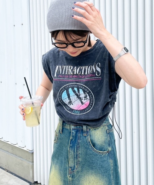 WEGO(ウィゴー)の「WEGO/ヴィンテージウォッシュドロストデザインT(Tシャツ/カットソー・レディース・グレー系その他/スミクロ/その他2/その他1/その他3/その他4・FREE)」の9枚目の写真