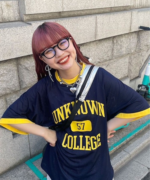 CIAOPANIC（チャオパニック）の「【ユニセックス】メッシュカレッジロゴTEE（Tシャツ/カットソー・レディース・ホワイト/ネイビー/ブラック・FREE）」の3枚目の写真