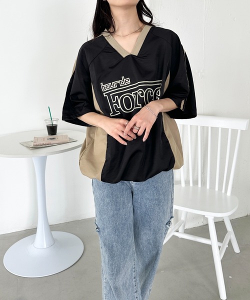 CLEA(クレア)の「プリントロゴナイロン半袖ゲームシャツ(Tシャツ/カットソー・レディース・ネイビー/ホワイト/ブラック・FREE)」の19枚目の写真