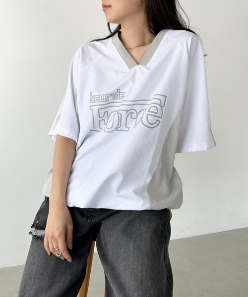 CLEA(クレア)の「プリントロゴナイロン半袖ゲームシャツ(Tシャツ/カットソー・レディース・ネイビー/ホワイト/ブラック・FREE)」の10枚目の写真