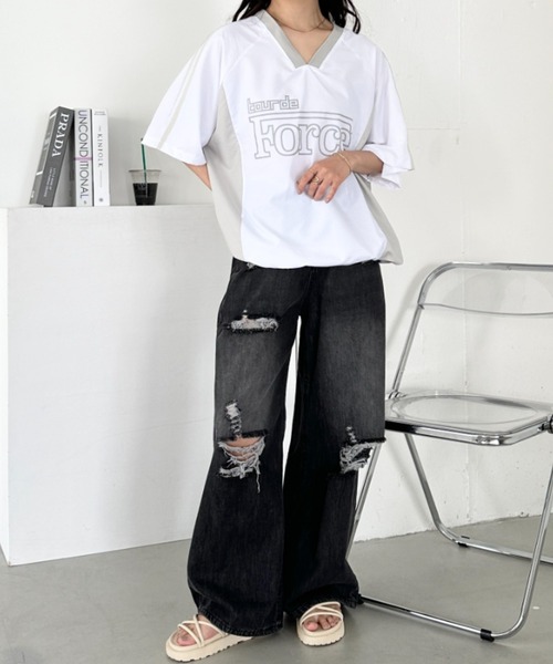 CLEA(クレア)の「プリントロゴナイロン半袖ゲームシャツ(Tシャツ/カットソー・レディース・ネイビー/ホワイト/ブラック・FREE)」の13枚目の写真