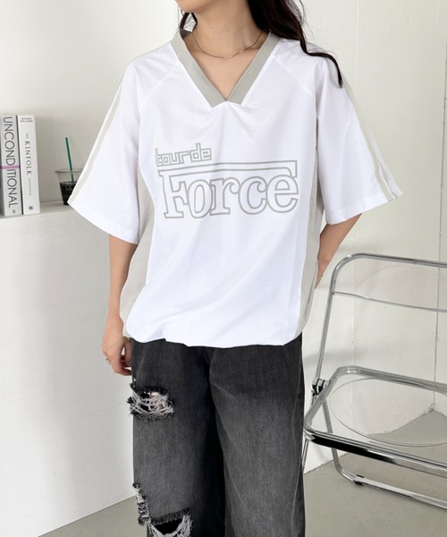 CLEA(クレア)の「プリントロゴナイロン半袖ゲームシャツ(Tシャツ/カットソー・レディース・ネイビー/ホワイト/ブラック・FREE)」の11枚目の写真