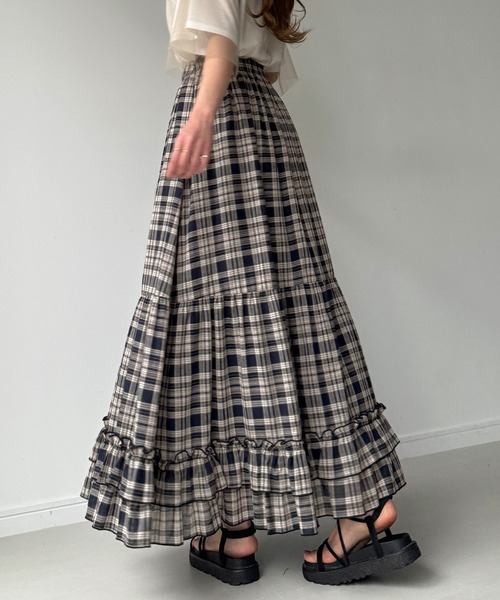 JUNOAH（ジュノア）の「チェックティアードスカート【ペチスカートセット】（スカート・レディース・ネイビー/イエロー・LARGE/X-LARGE/MEDIUM）」の10枚目の写真