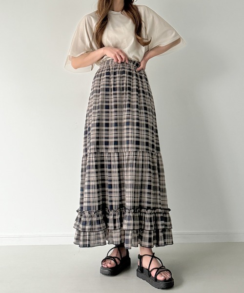 JUNOAH（ジュノア）の「チェックティアードスカート【ペチスカートセット】（スカート・レディース・ネイビー/イエロー・LARGE/X-LARGE/MEDIUM）」の11枚目の写真