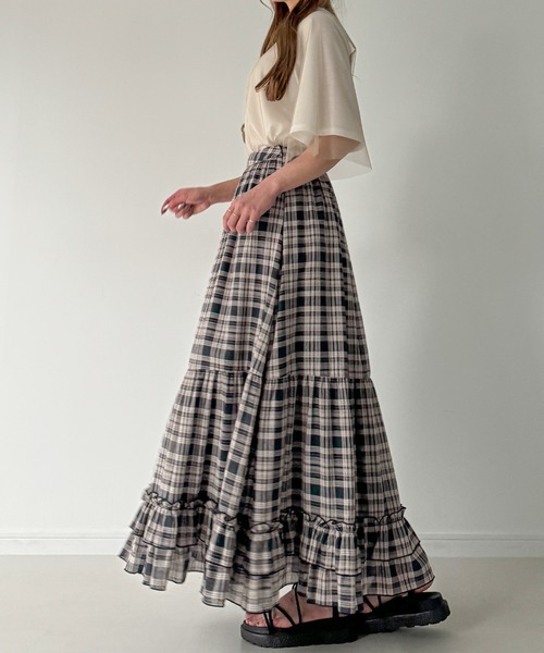 JUNOAH（ジュノア）の「チェックティアードスカート【ペチスカートセット】（スカート・レディース・ネイビー/イエロー・LARGE/X-LARGE/MEDIUM）」の12枚目の写真