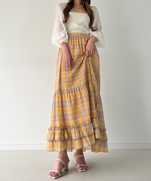JUNOAH（ジュノア）の「チェックティアードスカート【ペチスカートセット】（スカート・レディース・ネイビー/イエロー・LARGE/X-LARGE/MEDIUM）」の13枚目の写真