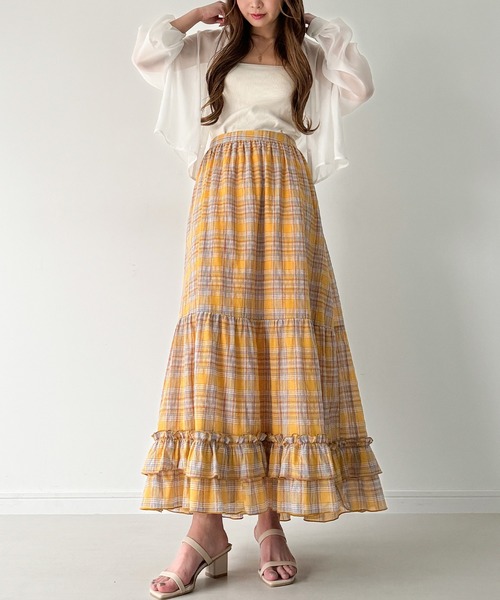 JUNOAH（ジュノア）の「チェックティアードスカート【ペチスカートセット】（スカート・レディース・ネイビー/イエロー・LARGE/X-LARGE/MEDIUM）」の14枚目の写真