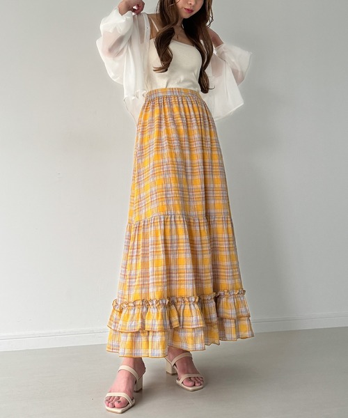 JUNOAH（ジュノア）の「チェックティアードスカート【ペチスカートセット】（スカート・レディース・ネイビー/イエロー・LARGE/X-LARGE/MEDIUM）」の3枚目の写真