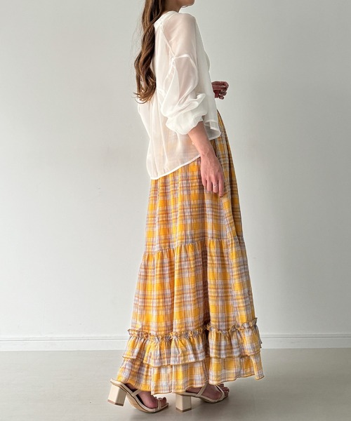 JUNOAH（ジュノア）の「チェックティアードスカート【ペチスカートセット】（スカート・レディース・ネイビー/イエロー・LARGE/X-LARGE/MEDIUM）」の4枚目の写真