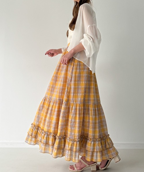 JUNOAH（ジュノア）の「チェックティアードスカート【ペチスカートセット】（スカート・レディース・ネイビー/イエロー・LARGE/X-LARGE/MEDIUM）」の5枚目の写真