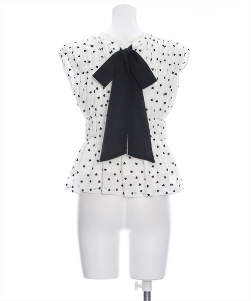 clear（クリア）の「バックリボンハート柄フロッキープリントトップス[ウィッシュコア ガーリー]≪再入荷≫（Tシャツ/カットソー・レディース・ブラック/オフホワイト/ベージュ・F）」の4枚目の写真