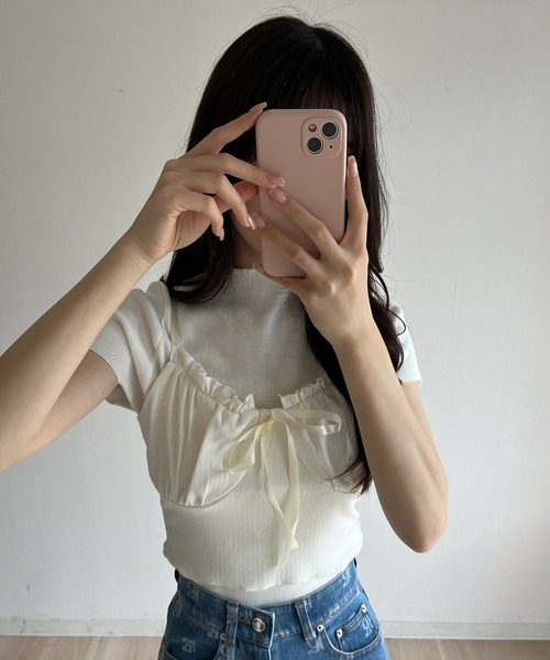 RiLi(リリ)の「リボンフリルクロップドキャミ【RL】(Tシャツ/カットソー・レディース・アイボリー・FREE)」の7枚目の写真