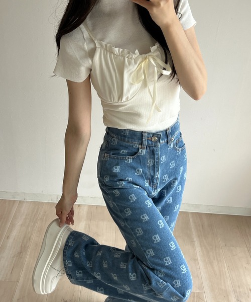 RiLi(リリ)の「リボンフリルクロップドキャミ【RL】(Tシャツ/カットソー・レディース・アイボリー・FREE)」の3枚目の写真