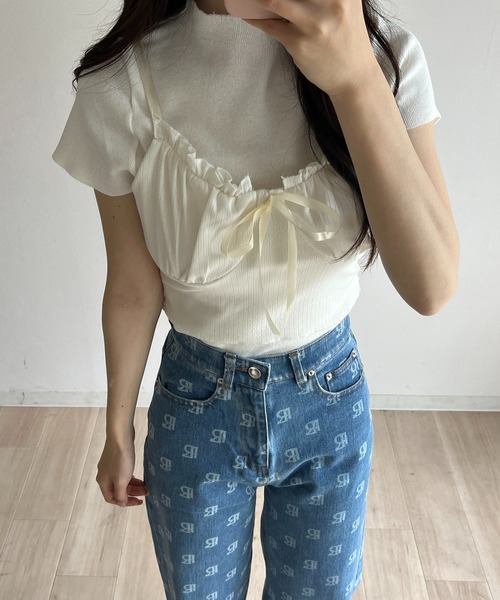 RiLi(リリ)の「リボンフリルクロップドキャミ【RL】(Tシャツ/カットソー・レディース・アイボリー・FREE)」の5枚目の写真