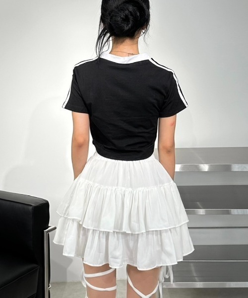 XU(エックスユー)の「ストリートファッション XU エックスユー sporty track crop tee 半袖Tシャツ 半袖トップス クロップTシャツ ロゴTシャツ トラッックTシャツ スポーティートップス 韓国ファッション 韓国ストリート ストリートブランド ブロークコア ブロケットコア(Tシャツ/カットソー・レディース・ブラック・ONE SIZE)」の10枚目の写真