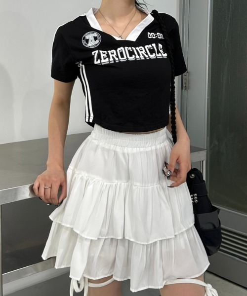 XU(エックスユー)の「ストリートファッション XU エックスユー sporty track crop tee 半袖Tシャツ 半袖トップス クロップTシャツ ロゴTシャツ トラッックTシャツ スポーティートップス 韓国ファッション 韓国ストリート ストリートブランド ブロークコア ブロケットコア(Tシャツ/カットソー・レディース・ブラック・ONE SIZE)」の6枚目の写真
