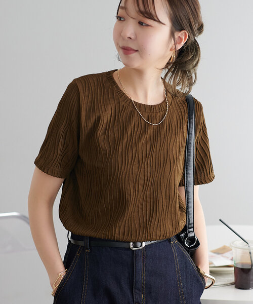 DISCOAT(ディスコート)の「【WEB限定】立体ジャガード5分袖(Tシャツ/カットソー・レディース・グリーン系その他/アイボリー/ブラック/ブラウン/ミント・FREE)」の12枚目の写真