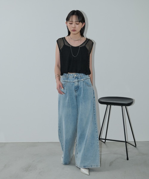 Aunt Marie's（アントマリーズ）の「メッシュバルーンノースリーブトップス（Tシャツ/カットソー・レディース・ホワイト/ブラック・FREE）」の7枚目の写真
