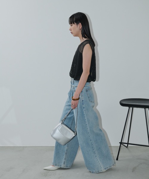 Aunt Marie's（アントマリーズ）の「メッシュバルーンノースリーブトップス（Tシャツ/カットソー・レディース・ホワイト/ブラック・FREE）」の6枚目の写真