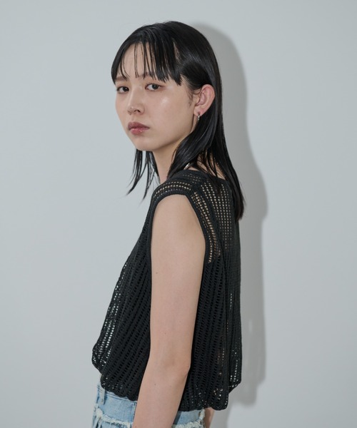 Aunt Marie's（アントマリーズ）の「メッシュバルーンノースリーブトップス（Tシャツ/カットソー・レディース・ホワイト/ブラック・FREE）」の11枚目の写真