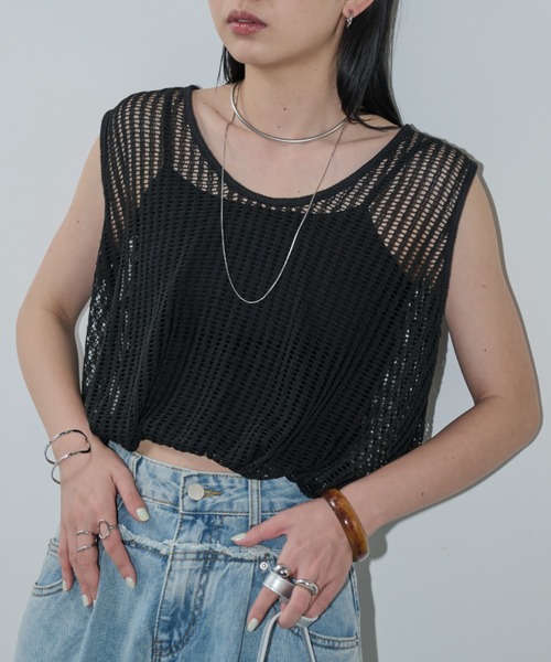 Aunt Marie's（アントマリーズ）の「メッシュバルーンノースリーブトップス（Tシャツ/カットソー・レディース・ホワイト/ブラック・FREE）」の19枚目の写真