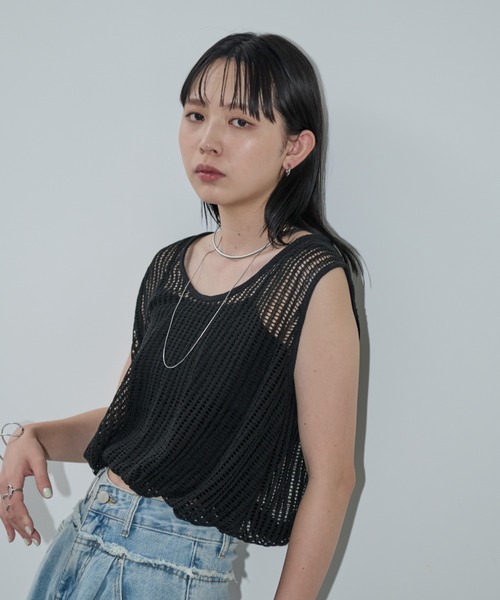 Aunt Marie's（アントマリーズ）の「メッシュバルーンノースリーブトップス（Tシャツ/カットソー・レディース・ホワイト/ブラック・FREE）」の12枚目の写真