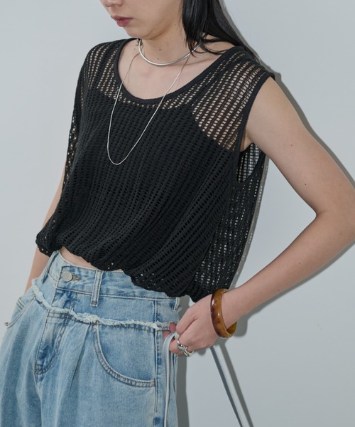 Aunt Marie's（アントマリーズ）の「メッシュバルーンノースリーブトップス（Tシャツ/カットソー・レディース・ホワイト/ブラック・FREE）」の18枚目の写真
