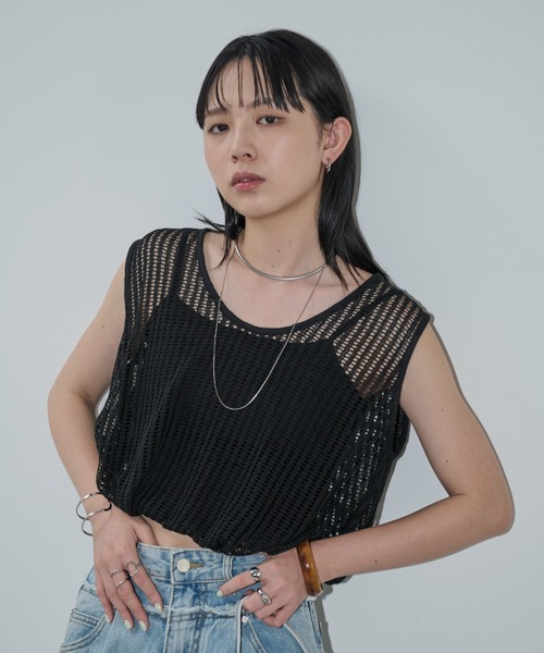 Aunt Marie's（アントマリーズ）の「メッシュバルーンノースリーブトップス（Tシャツ/カットソー・レディース・ホワイト/ブラック・FREE）」の10枚目の写真