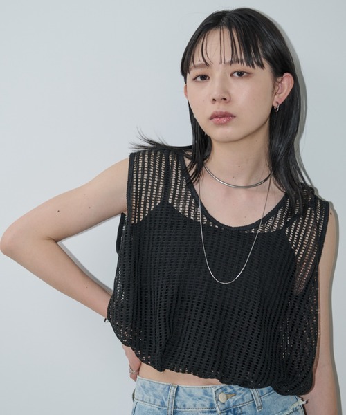 Aunt Marie's（アントマリーズ）の「メッシュバルーンノースリーブトップス（Tシャツ/カットソー・レディース・ホワイト/ブラック・FREE）」の9枚目の写真